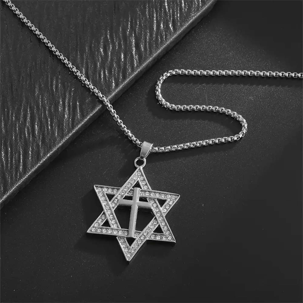 Star Of David✡️ & Center Cross✝️ Alpha Omega Stainless Steel Unisex Necklace!